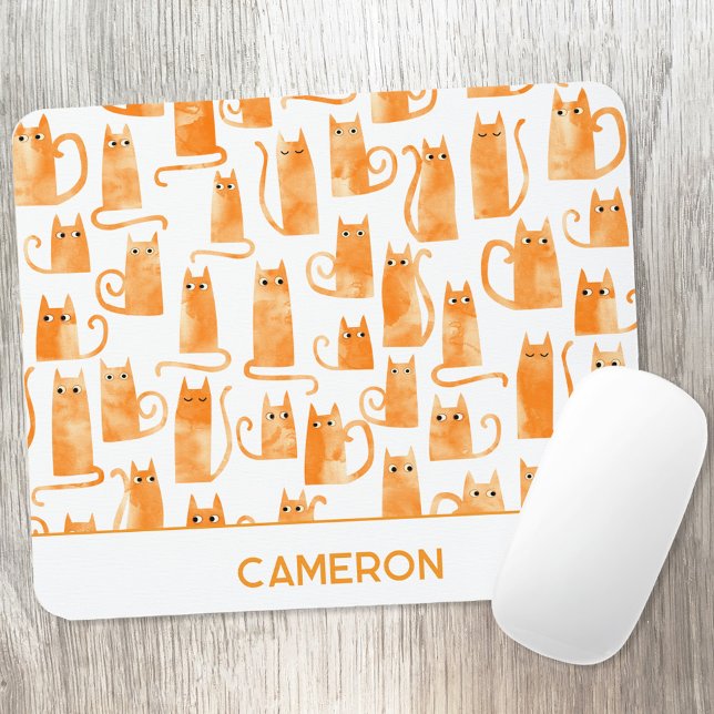 Mousepad Gato Laranja Personalizado (Personalized custom name watercolor orange ginger cat mouse mat)