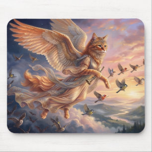 Mousepad Gato Laranja Tabby Alado Arte Divertida de Anima