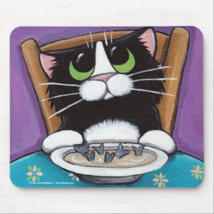 Mousepad Gato lunático bonito do smoking que come a sopa d