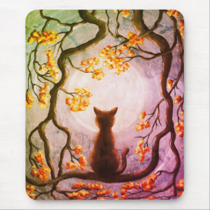 Mousepad Gato lunático na arte da pintura da Lua cheia da