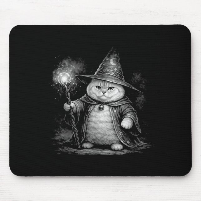Mousepad Gato mago fantasia engraçado meme vintage tabby  (Frente)