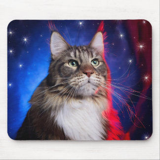 Mousepad Gato Maine Coon Com Aura Vermelha Branca Azul E Es