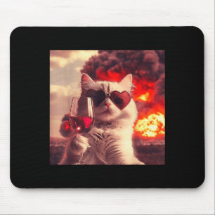 Mousepad Gato Maluco Segurando Vinho Selfi Com Fogo Óculos