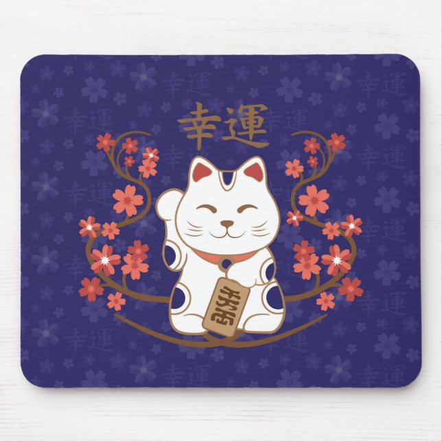 Mousepad Gato maneki-neko com boa sorte kanji (Frente)