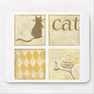Mousepad Gato Marrom e Pássaro amarelo por Chariklia Zarri
