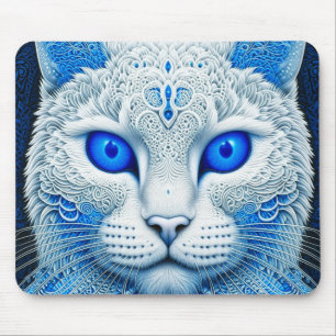Mousepad Gato Místico Branco Arte de IA Etérea