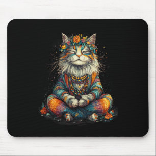 Mousepad Gato Místico Meditando - Arte Boho Zen - Ioga