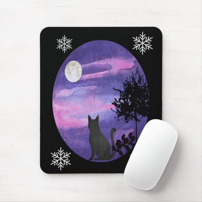 Mousepad Gato Místico Sob a Lua – Água Noturna Rósea Sonhad (Com mouse)