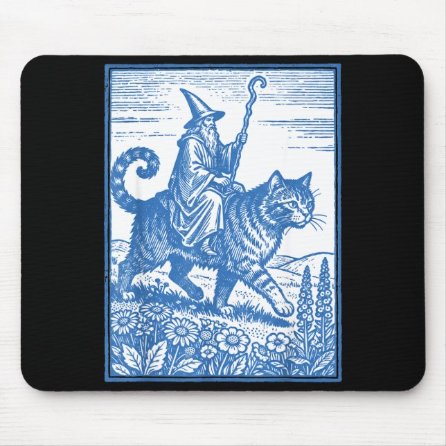 Mousepad Gato montador de mago engraçado meme fofo (Frente)