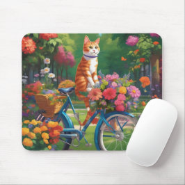Mousepad Gato na Bicicleta com Pão Colorida de Mouse Flores