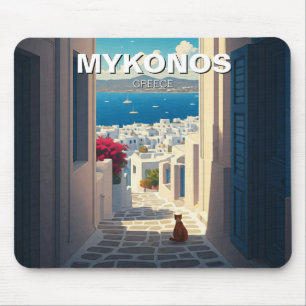 Mousepad Gato na Grécia Mykonos Cyclades Viagem