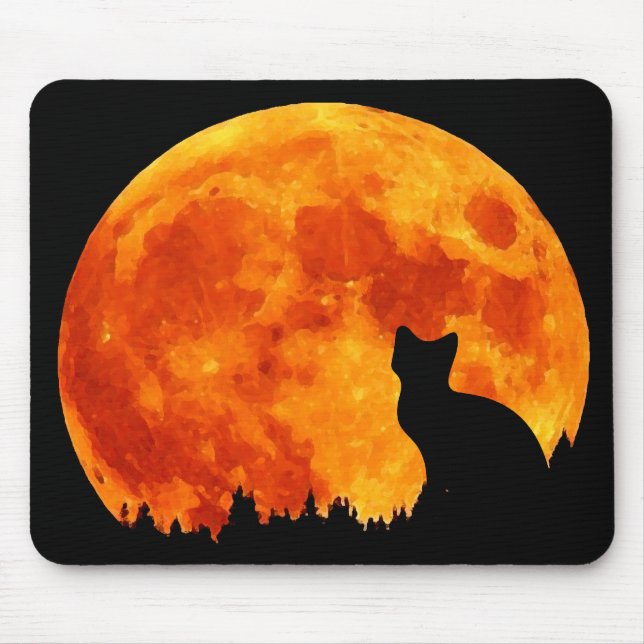 Mousepad Gato na lua alaranjada completa (Frente)