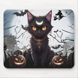 Mousepad Gato Negro Bonito e Louco com Lua.