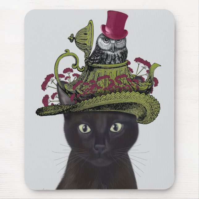 Mousepad Gato Negro com Bule e Coruja (Frente)