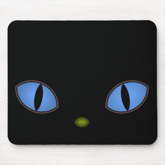 Mousepad Gato Negro Com Olhos Azuis Grandes (Frente)