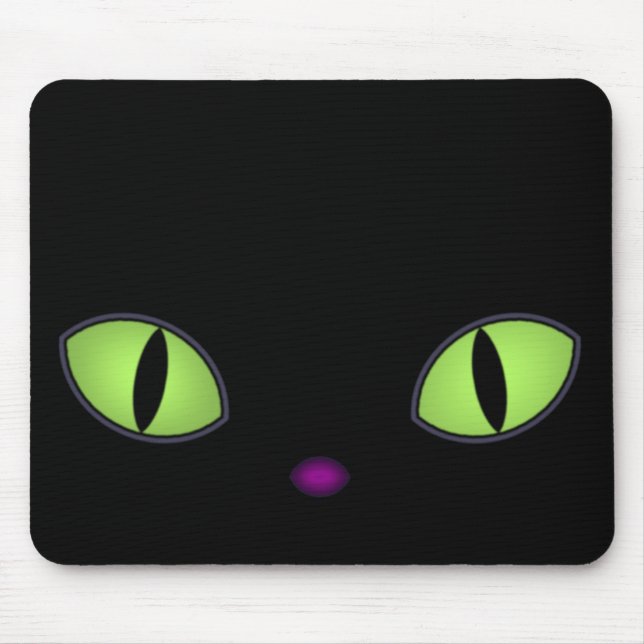 Mousepad Gato Negro Com Olhos Verdes Grandes (Frente)