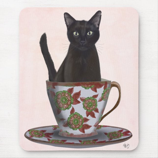 Mousepad Gato Negro em Teacup (Frente)