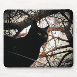 Mousepad Gato Negro em uma Árvore Spooky