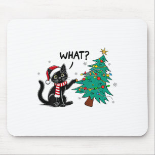 Mousepad Gato Negro Engraçado Puxando Árvore De Natal Sobre