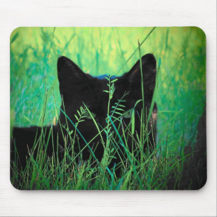 Mousepad Gato negro na grama