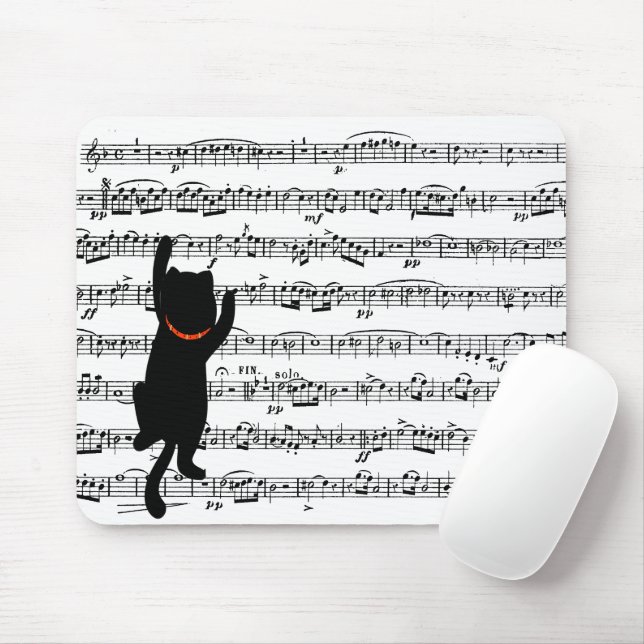 Mousepad Gato Negro Subindo Na Música (Com mouse)