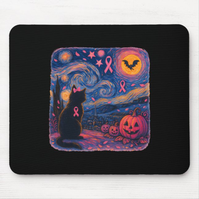 Mousepad Gato Negro Van Gogh Halloween Cancer Awarene (Frente)