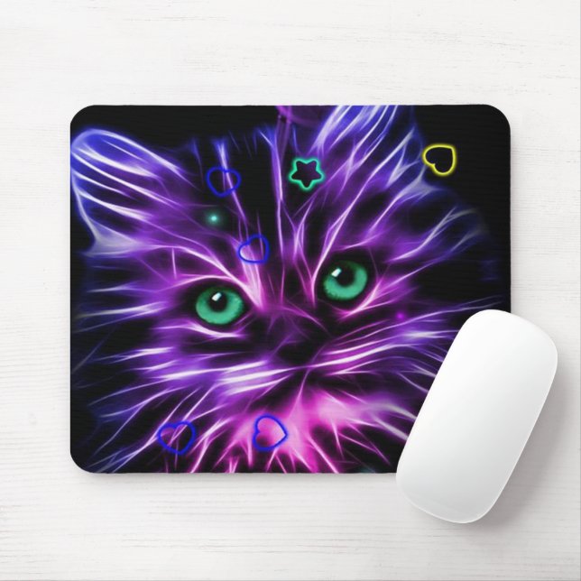 Mousepad gato néon colorido (Com mouse)