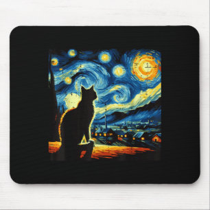 Mousepad Gato Noite Estrelada Van Gogh Gatinho Pintura Arte