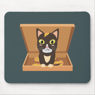 Mousepad Gato numa caixa de pizza