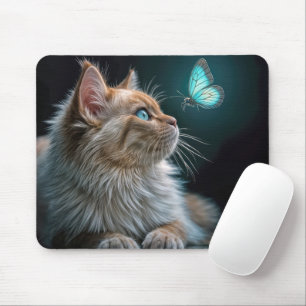 Mousepad Gato olhando para uma borboleta Neon