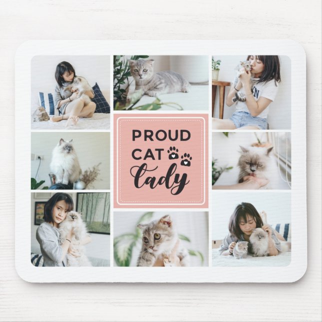 Mousepad Gato Orgulhoso Lady Blush Pink Fotografia Collage (Frente)