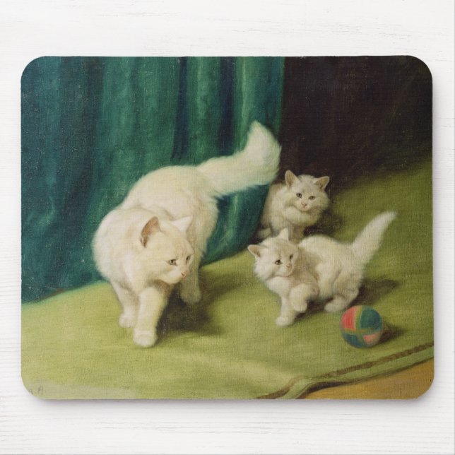 Mousepad Gato persa branco com dois gatinhos (Frente)