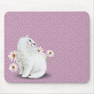Mousepad gato persa branco em um padrão de pontos de pin