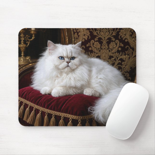 Mousepad Gato Persa Branco em uma Almofada de Veludo de uma (Com mouse)