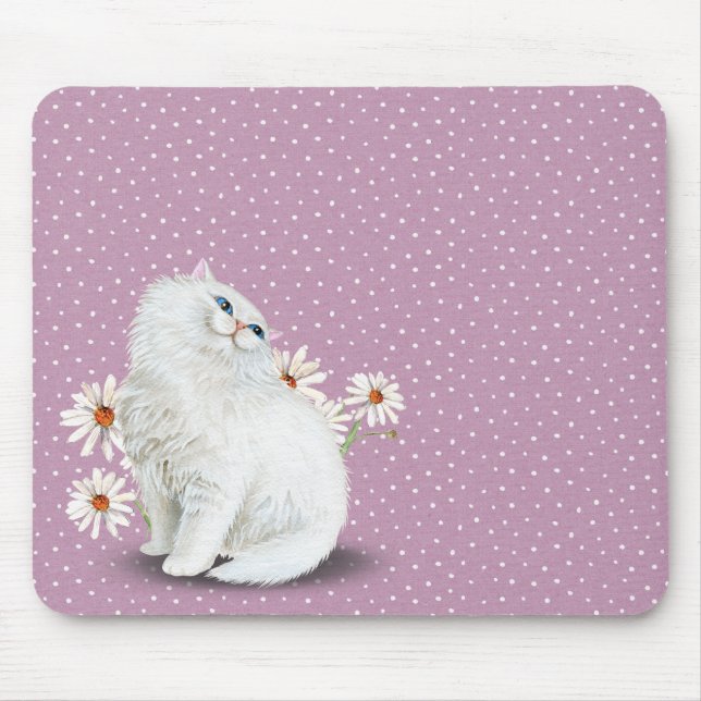 Mousepad gato persa branco no padrão do ponto do pino (Frente)