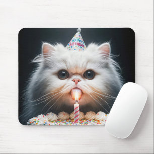 Mousepad Gato Persa com Bolo de Aniversário