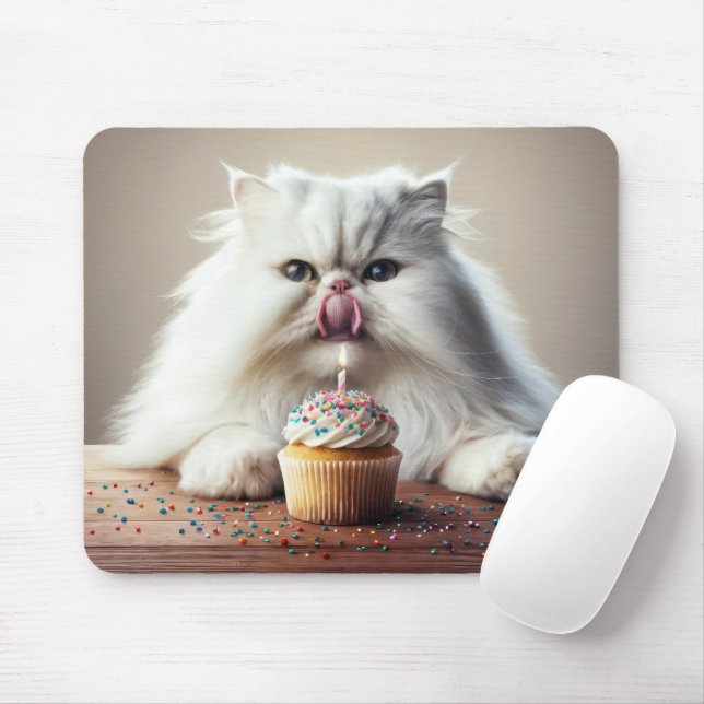 Mousepad Gato Persa Com Cupcake De Aniversário (Com mouse)