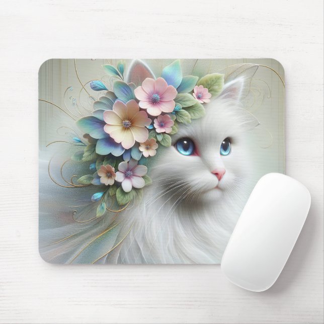 Mousepad Gato Persa Com Laurel Floral (Com mouse)