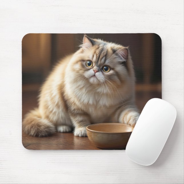Mousepad Gato Persa Com Uma Tigela De Comida Vazia (Com mouse)