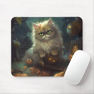 Mousepad Gato Persa do Halloween Com Pumpkins Assustado