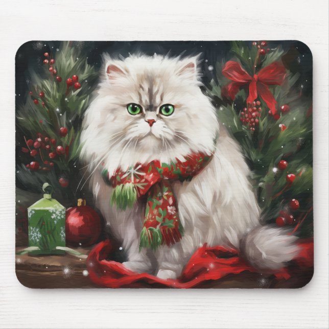 Mousepad Gato Persa no Natal da Neve (Frente)
