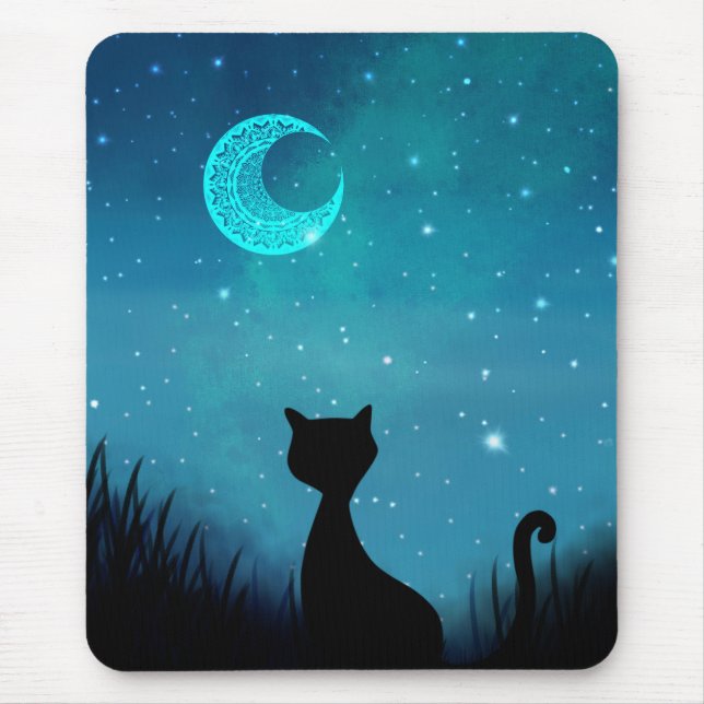 Mousepad gato preto céu estrelado (Frente)