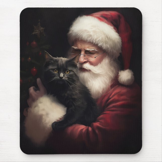 Mousepad Gato Preto Com Festa de Natal do Papai Noel  (Frente)