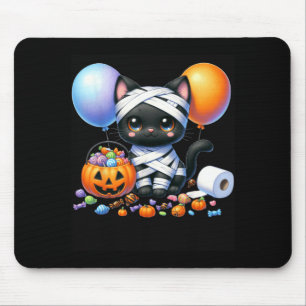 Mousepad Gato Preto de Halloween Fofo Abóbora Doces ou Trav