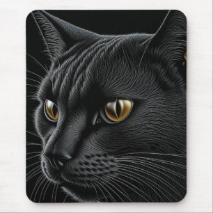 Mousepad Gato Preto de IA com Olhos Amarelos