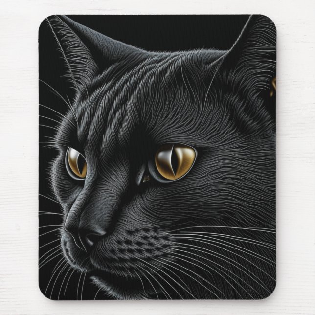 Mousepad Gato Preto de IA com Olhos Amarelos (Frente)