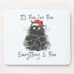 Mousepad Gato Preto de Natal Está Tudo Bem Estou Bem Tudo E
