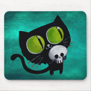 Mousepad Gato preto do Dia das Bruxas com crânio