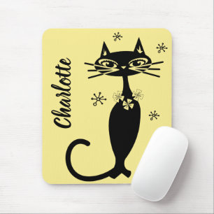 Mousepad Gato Preto do meio século em fundo Dourado
