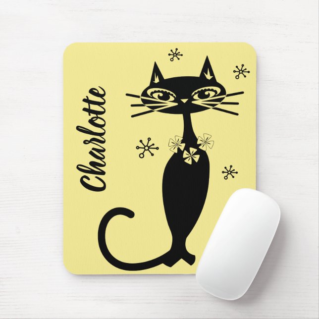 Mousepad Gato Preto do meio século em fundo Dourado (Com mouse)